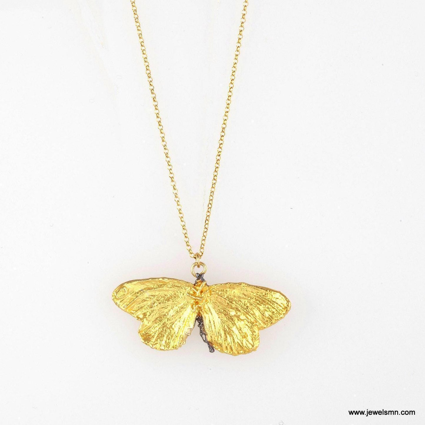 Gold Butterfly Necklace, Handmade Nature Jewelry, Organic Statement Pendant, Gift for Resilience and Renewal, Sterling Silver 925