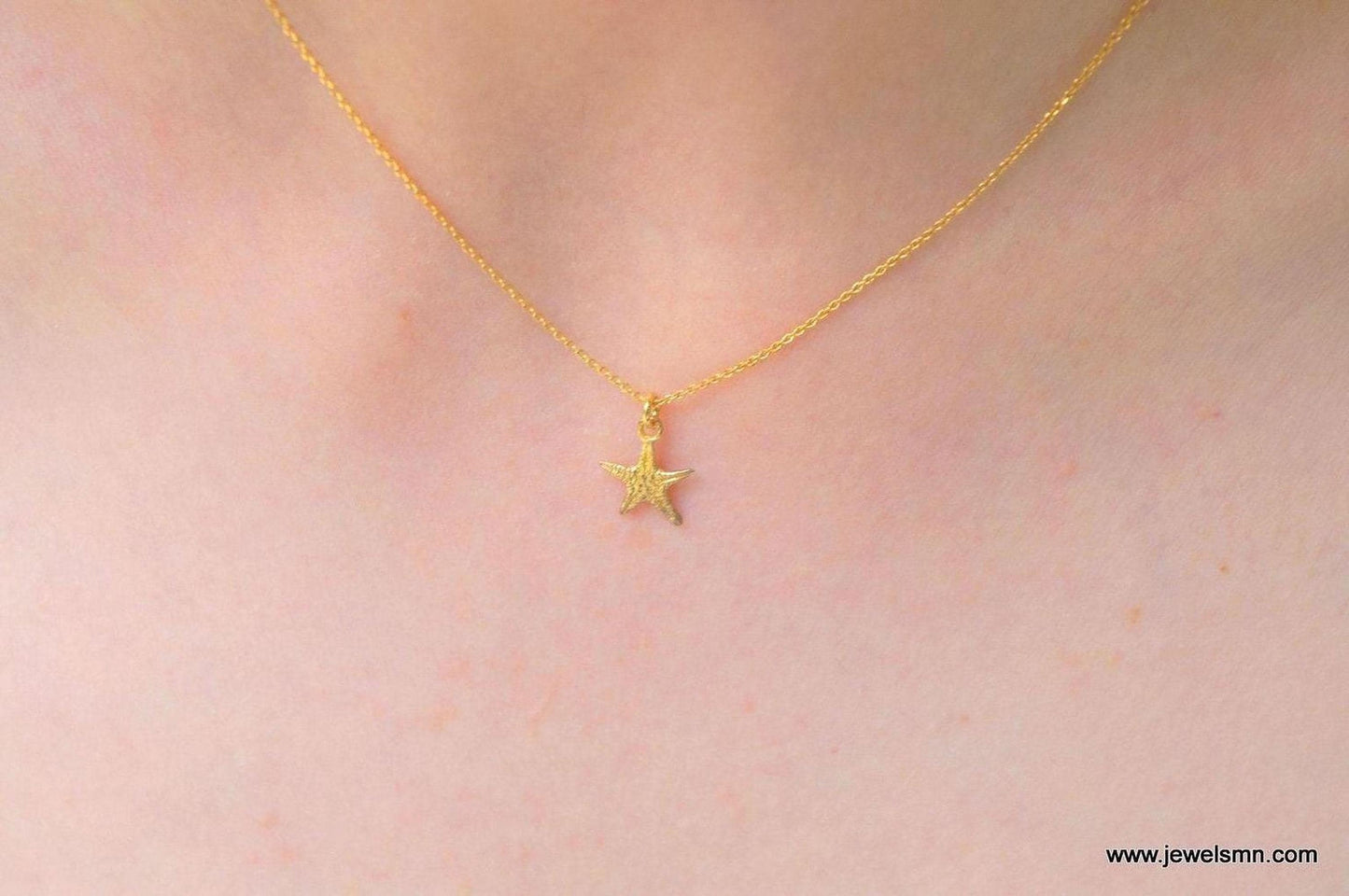Minimalist Starfish Necklace, Handmade Sea Jewelry, Organic Beach Pendant, Gift for Health and Longevity, Gold on Sterling Silver 925