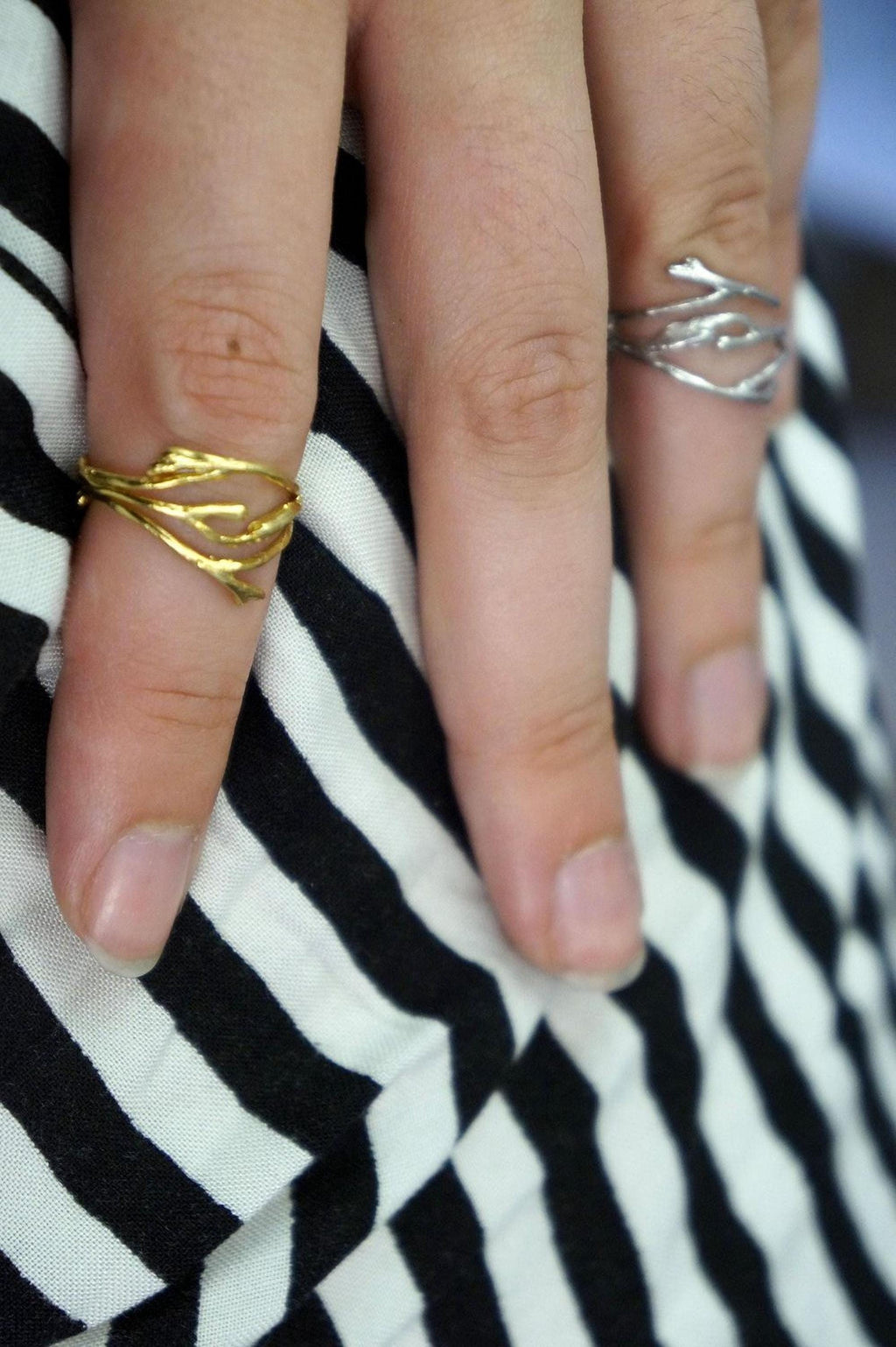Real Jasmine Branch Gold Ring, Handmade Minimalist Jewelry, Organic Nature Band, Gift for Health & Purity, Sterling Silver 925