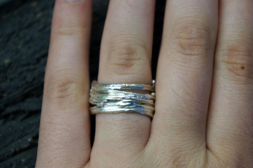 Real Pine Branch Ring, Handmade Nature Jewelry, Organic Tree Band, Boho Gift for Resilience & Health, Eco Sustainable Sterling Silver 925