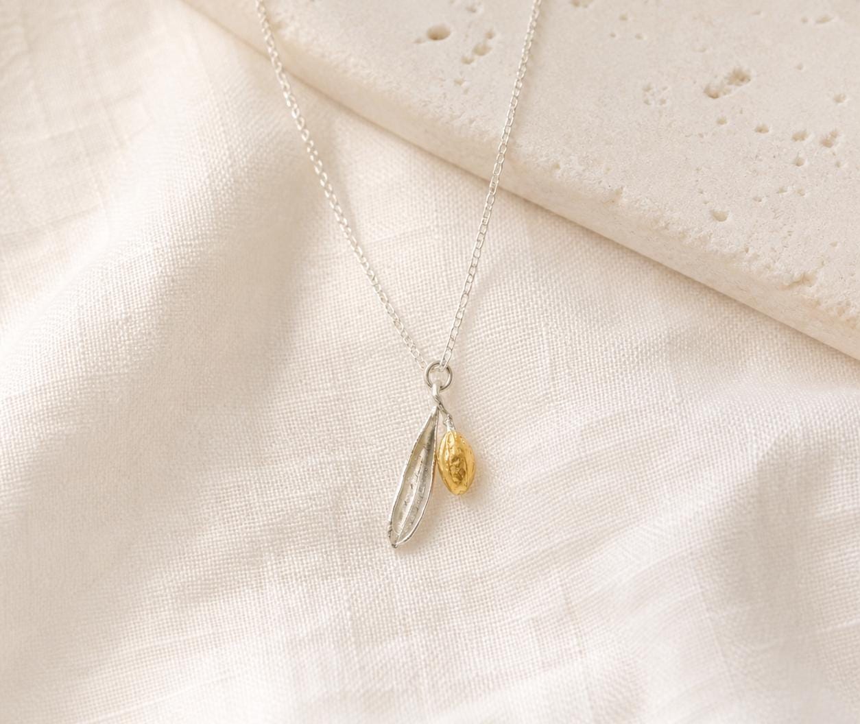 Real White Gold Necklace, Solid Gold Olive Leaf & Fruit Necklace, Pendant Jewelry, Gift for Her, Birthday Gift for Women, Handmade Jewelry