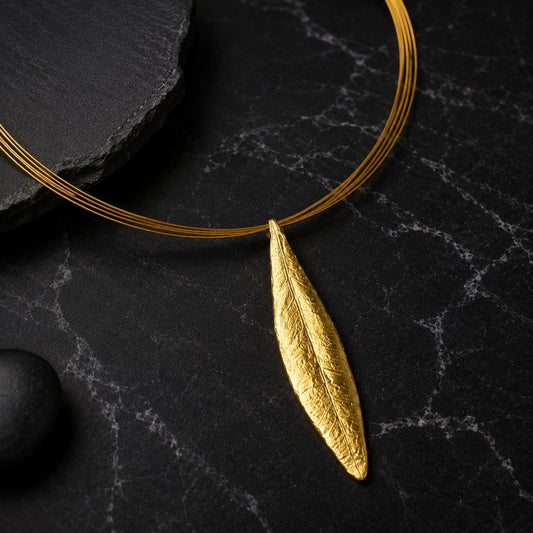 Gold Olive Leaf Necklace, Handmade Nature Jewelry, Organic Tree Pendant, Gift for Vitality & Youth, Eco Sustainable Gold on Brass
