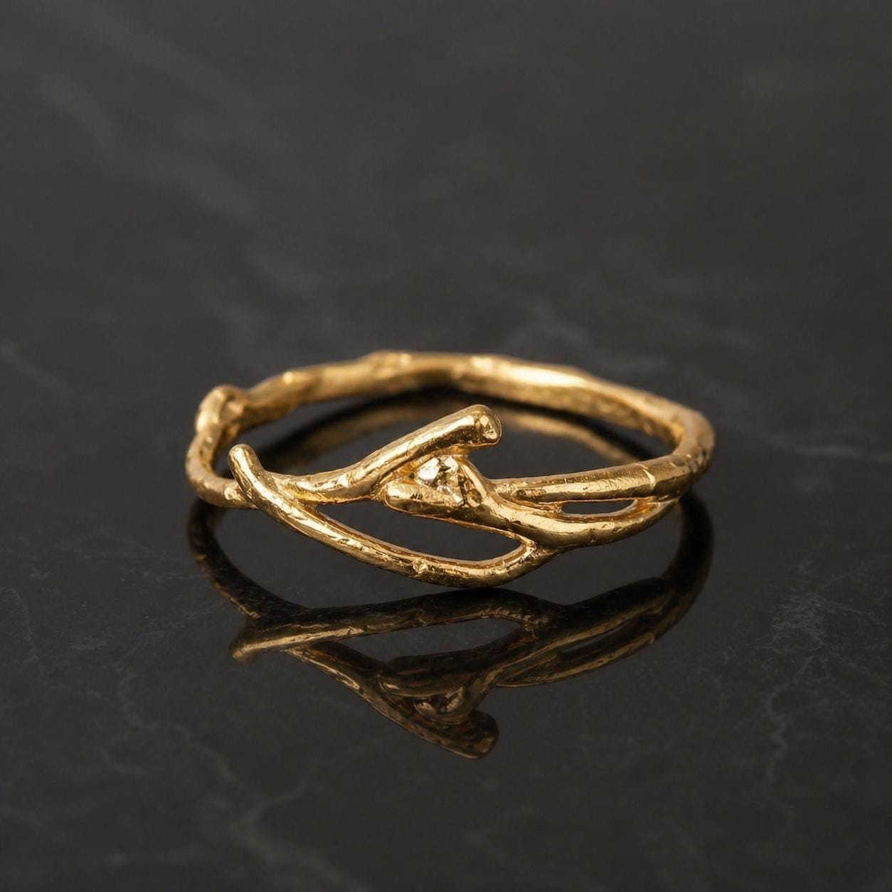 Real Jasmine Branch Gold Ring, Handmade Minimalist Nature Jewelry, Organic Forest Twig Band, Gift for Purity, Sterling Silver 925