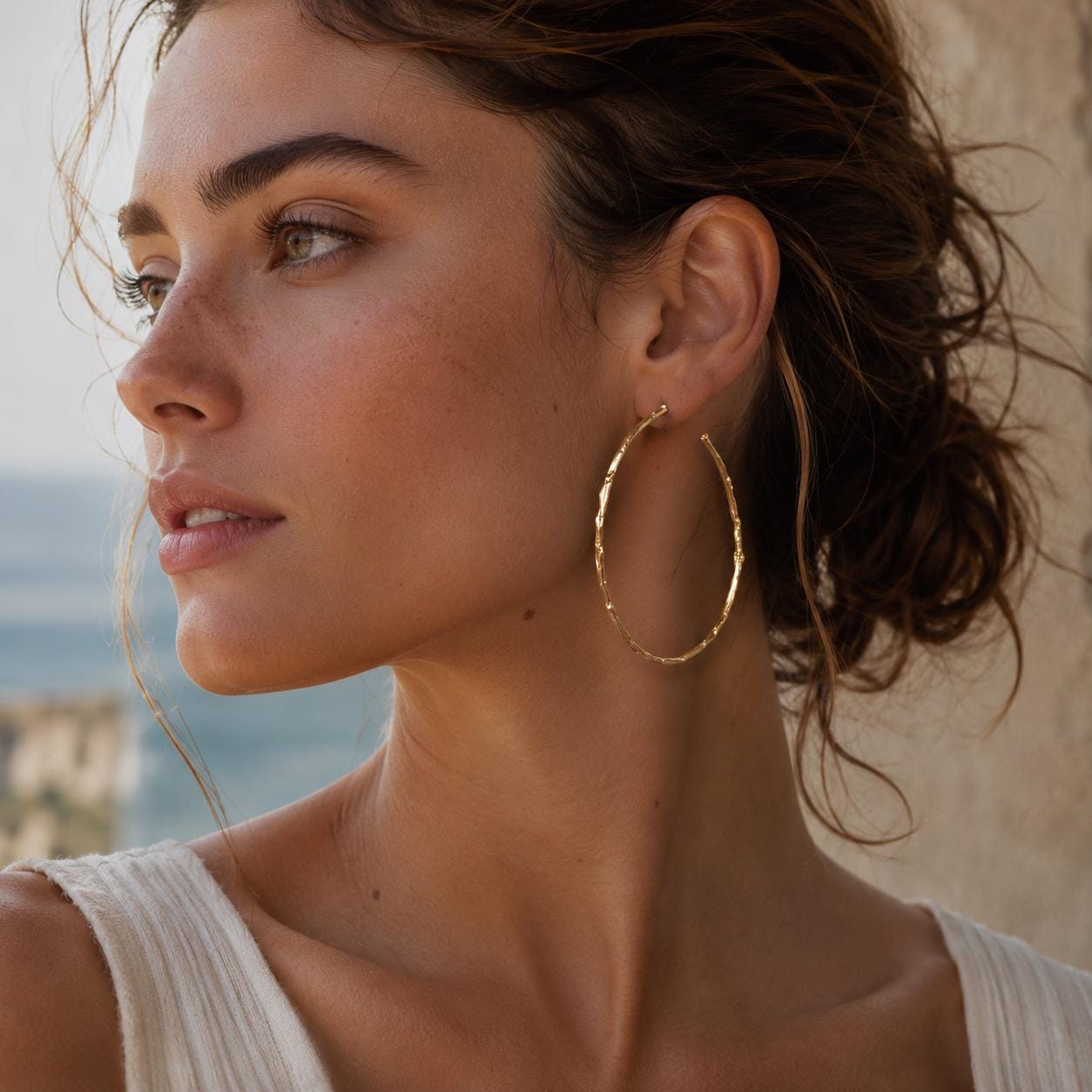 Gold Olive Branch Hoops, Handmade Nature Jewelry, Botanical Tree Earrings, Gift for Luck & Success, Eco Sustainable Sterling Silver 925