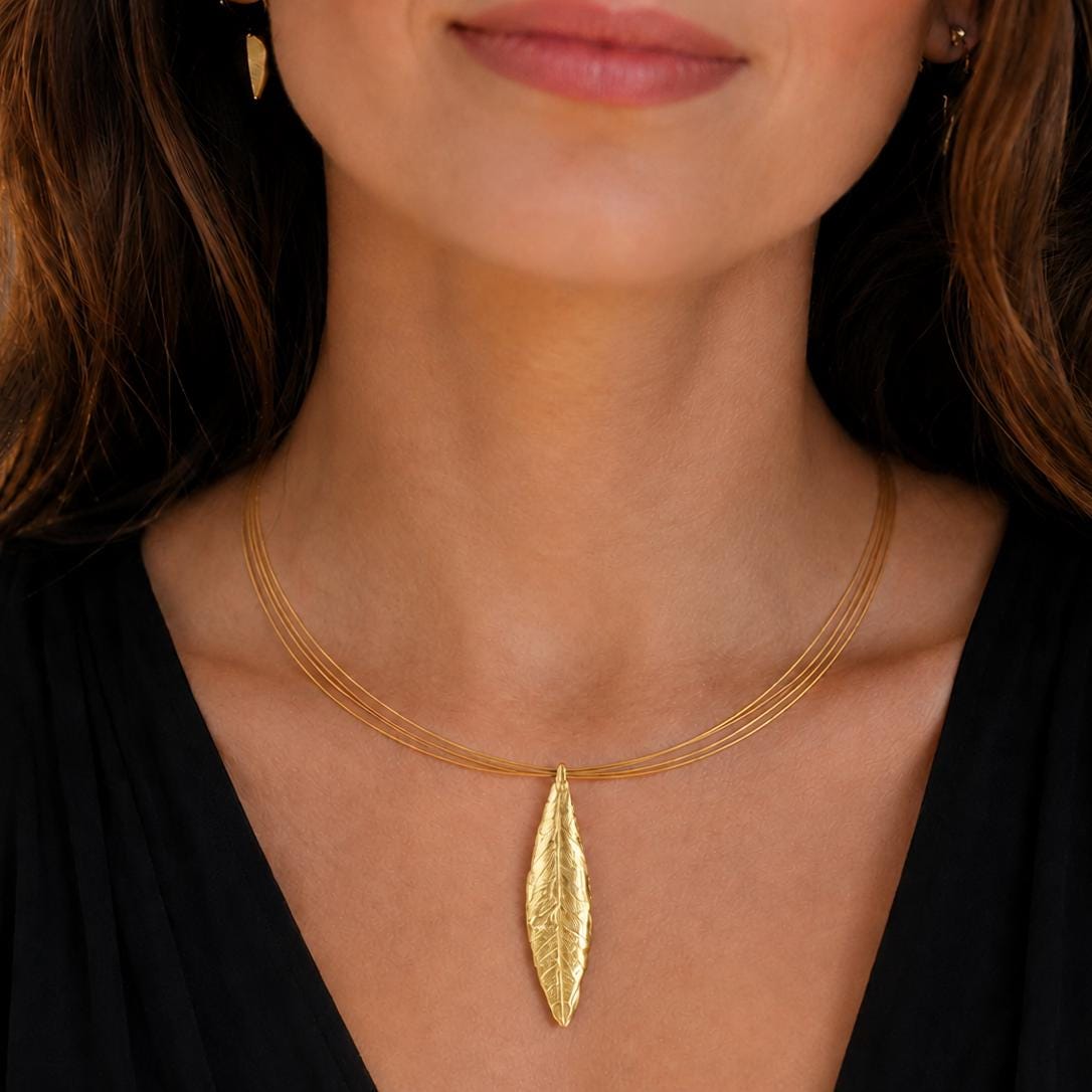 Gold Olive Leaf Necklace, Handmade Nature Jewelry, Organic Tree Pendant, Gift for Vitality & Youth, Eco Sustainable Gold on Brass