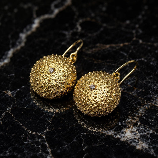 Gold Sea Urchin Necklace, Handmade Statement Jewelry, Organic Nature-Inspired Pendant, Gift for Health and Longevity, Sterling Silver 925