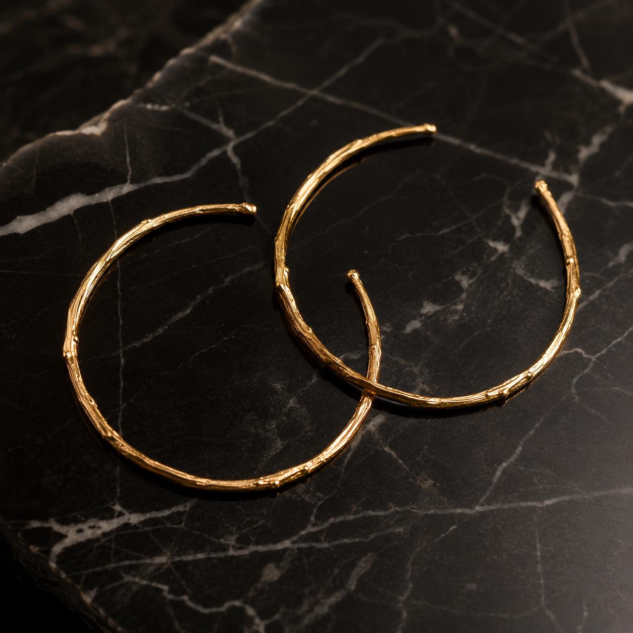 Gold Olive Branch Hoops, Handmade Nature Jewelry, Botanical Tree Earrings, Gift for Luck & Success, Eco Sustainable Sterling Silver 925