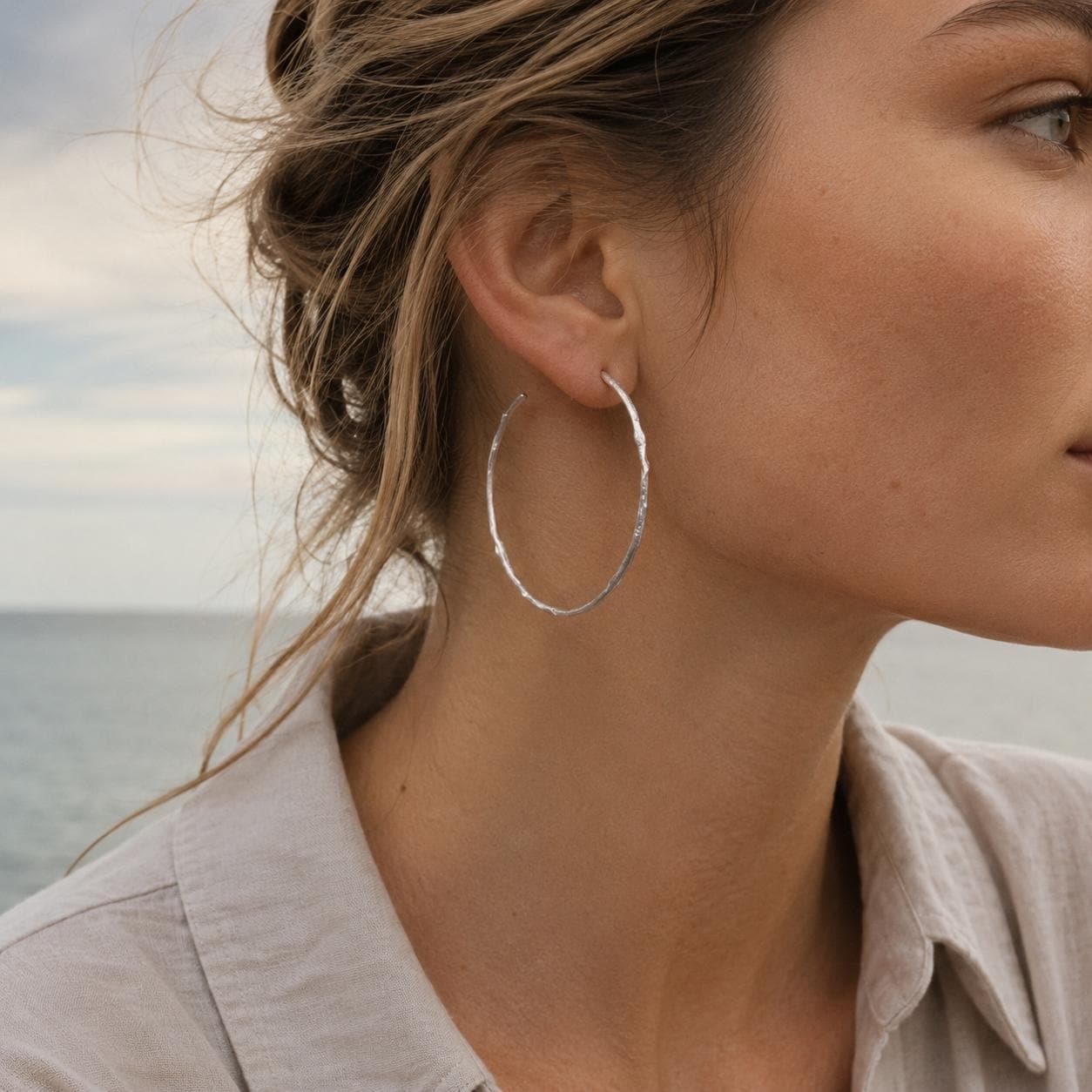 Gold Olive Branch Hoops, Handmade Nature Jewelry, Botanical Tree Earrings, Gift for Luck & Success, Eco Sustainable Sterling Silver 925
