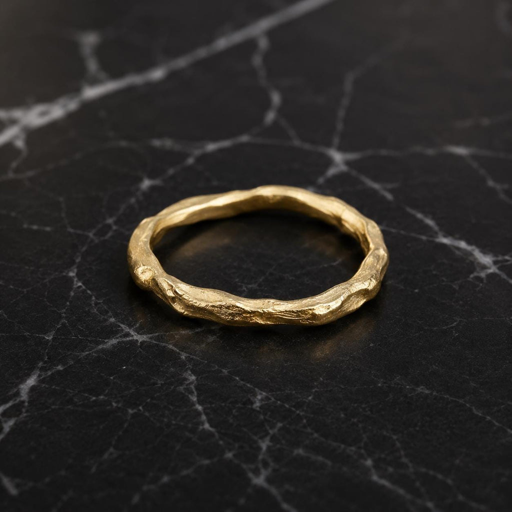 Dainty Branch Ring, Handmade Minimalist Jewelry, Organic Promise Band, Eco Gift for Vitality & Luck, Gold or Sterling Silver 925